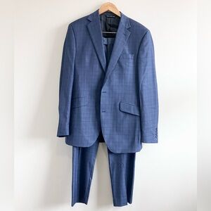 Coppley Men's Blue plaid Checkered Suit 42W 36T 100% wool business casual
